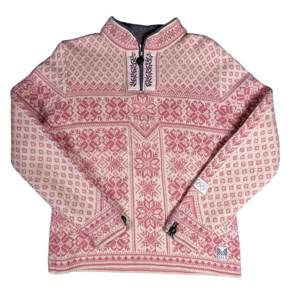 Dale of Norway Peace Knit Sweater Qtr Zip Womens Medium Pink 100% New Wool - Picture 2 of 15